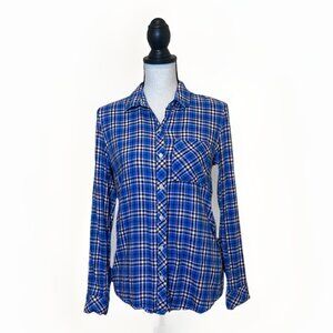 Gap Top Women’s Small Blue Pink Plaid Long Sleeved Collared Button Up Shirt